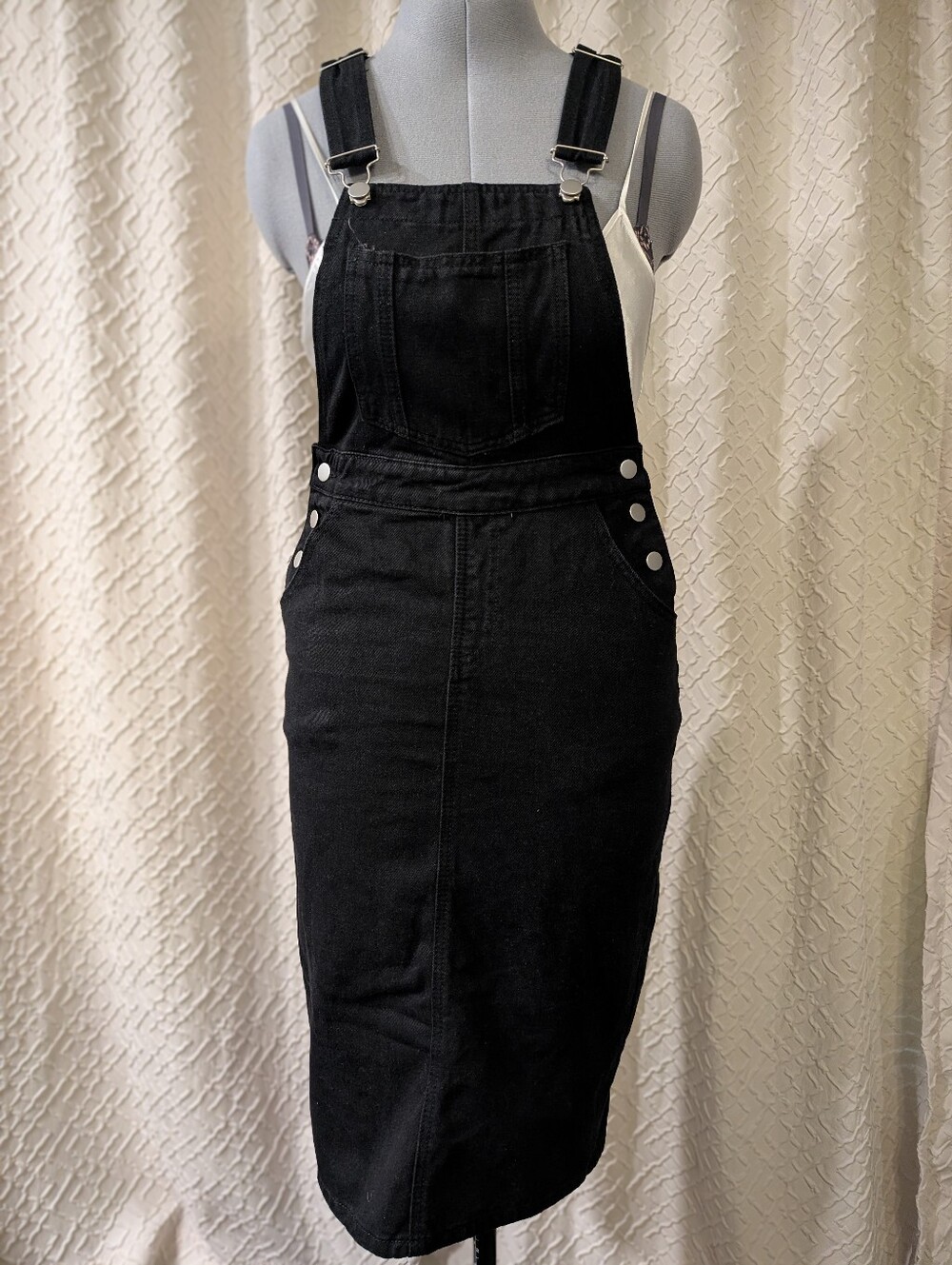 Black Denim Overall Dress - Size XS